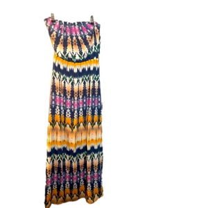 Sleeveless multi colored maxi dress size large navy orange purple